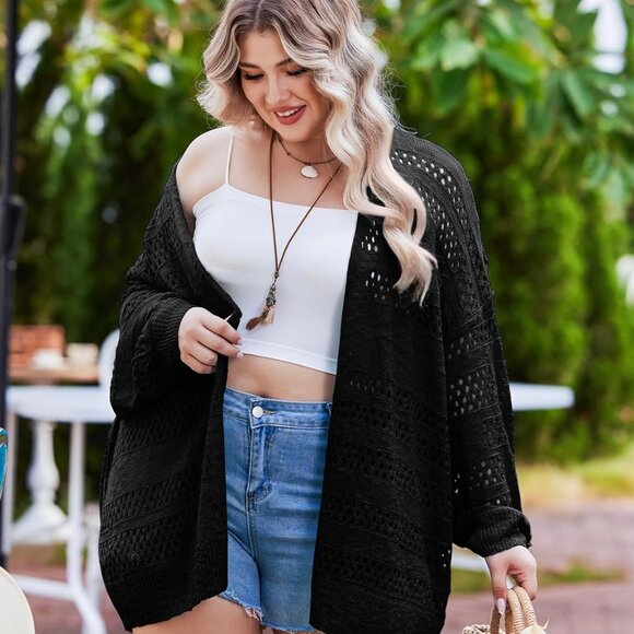 Crochet Cardigan Kimonos Boho Long Sleeve Open Front Knitted Sweater XL - Picture 3 of 7